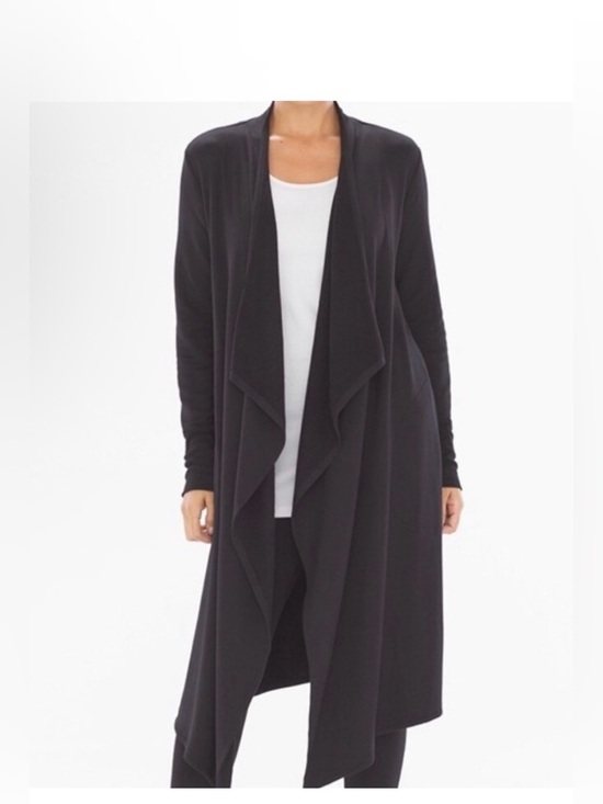 Soma Sweaters - SOMA Chic Fleece Wrap Duster Cardigan Black S